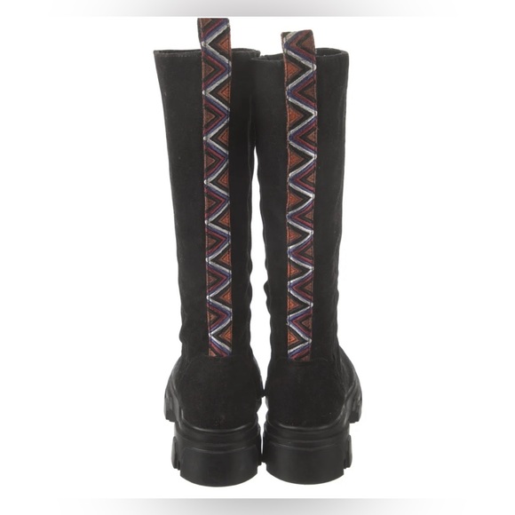 FARM Rio Shoes - NWOT - Farm Rio Embroidered Tall Faux Suede Lug Boot in Black Size 9.5
